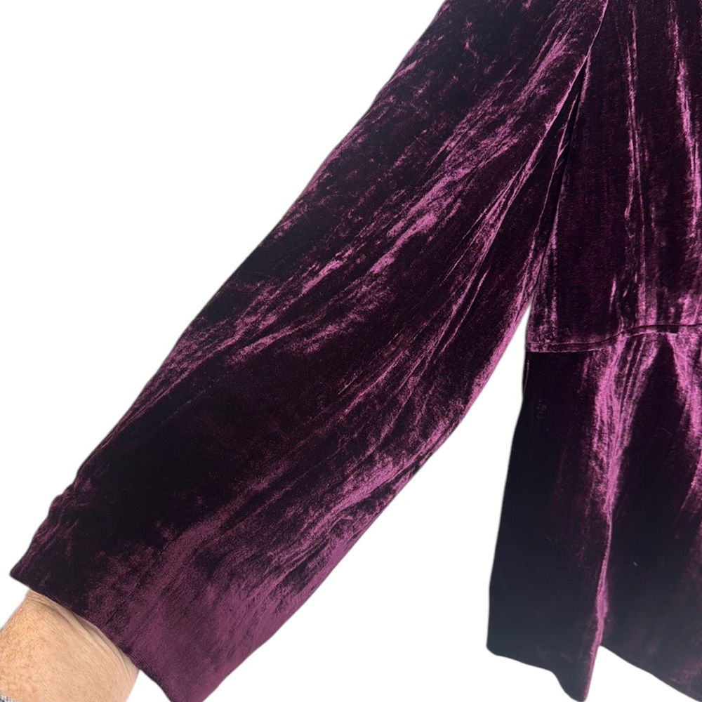 Lane Bryant Burgundy Wine Crushed Velvet Button Front Blazer Boho Office Size 26 - Picture 3 of 9